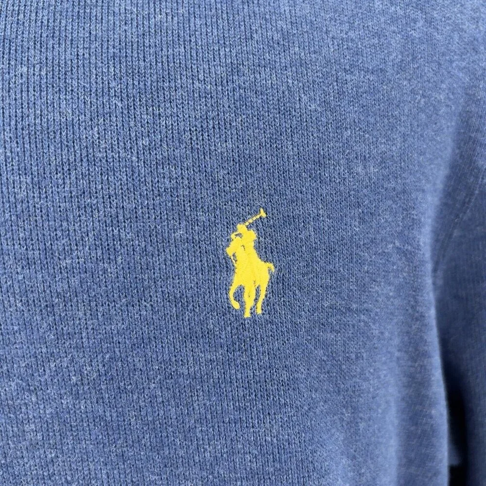 Polo Ralph Lauren Men's Pullover 1/4-Zip Sweater Blue Yellow Pony L Large - Picture 3 of 6